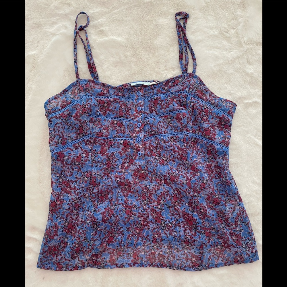 🌵KIMCHI BLUE Semi Sheer Blue Floral Tank Top S
